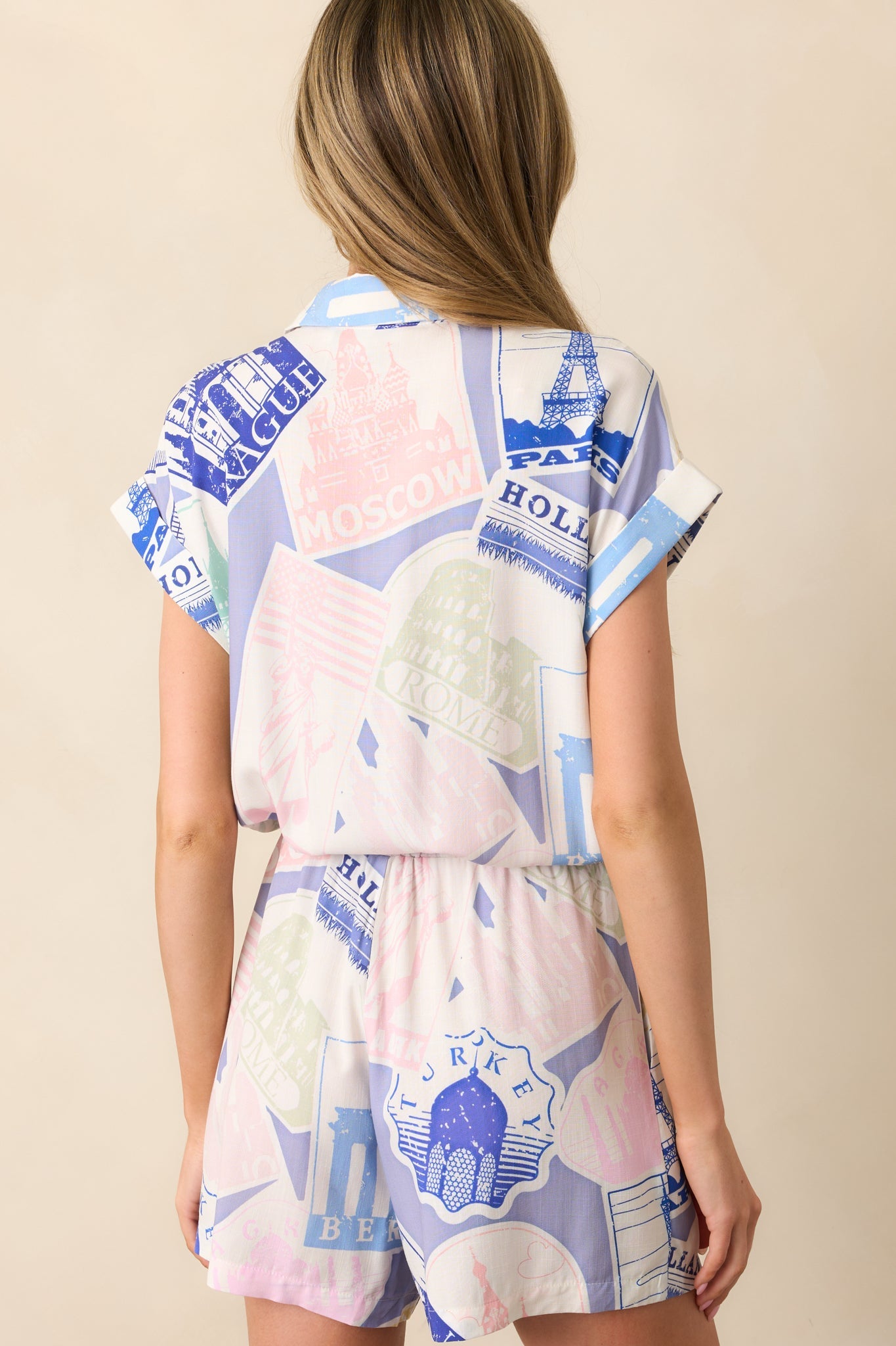 Allie Passport Print Blue Romper