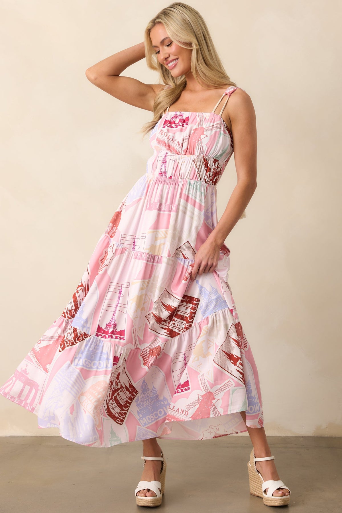 Adair Passport Print Pink Midi Dress