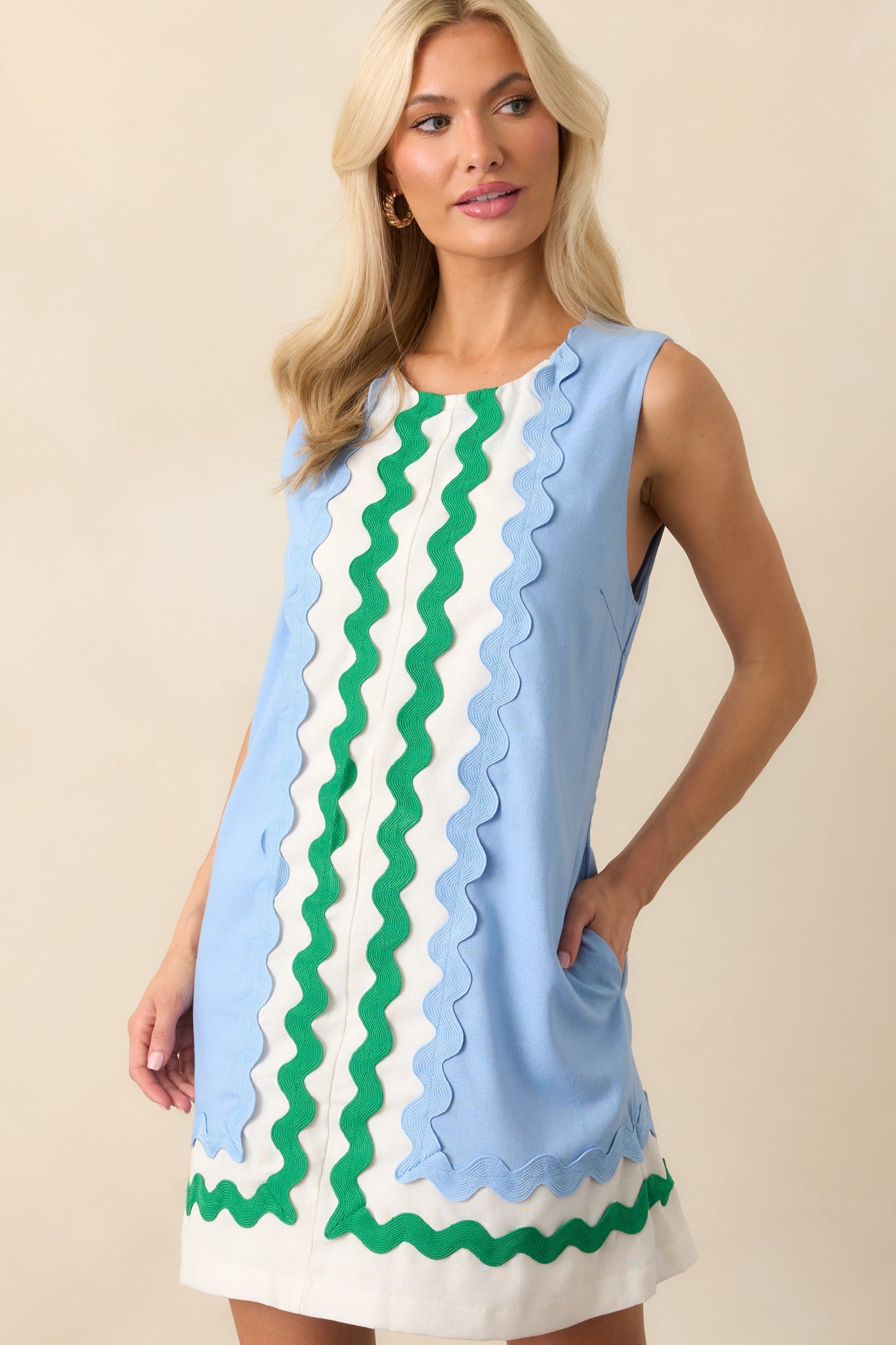 Before You Say A Word Light Blue Linen Blend Mini Shift Dress