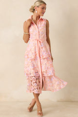 Blush Garden Pink Multi Floral Lace Midi Dress