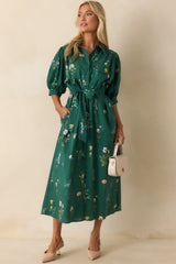 A Better Idea Forest Green Multi Floral Print Cotton Maxi Dress