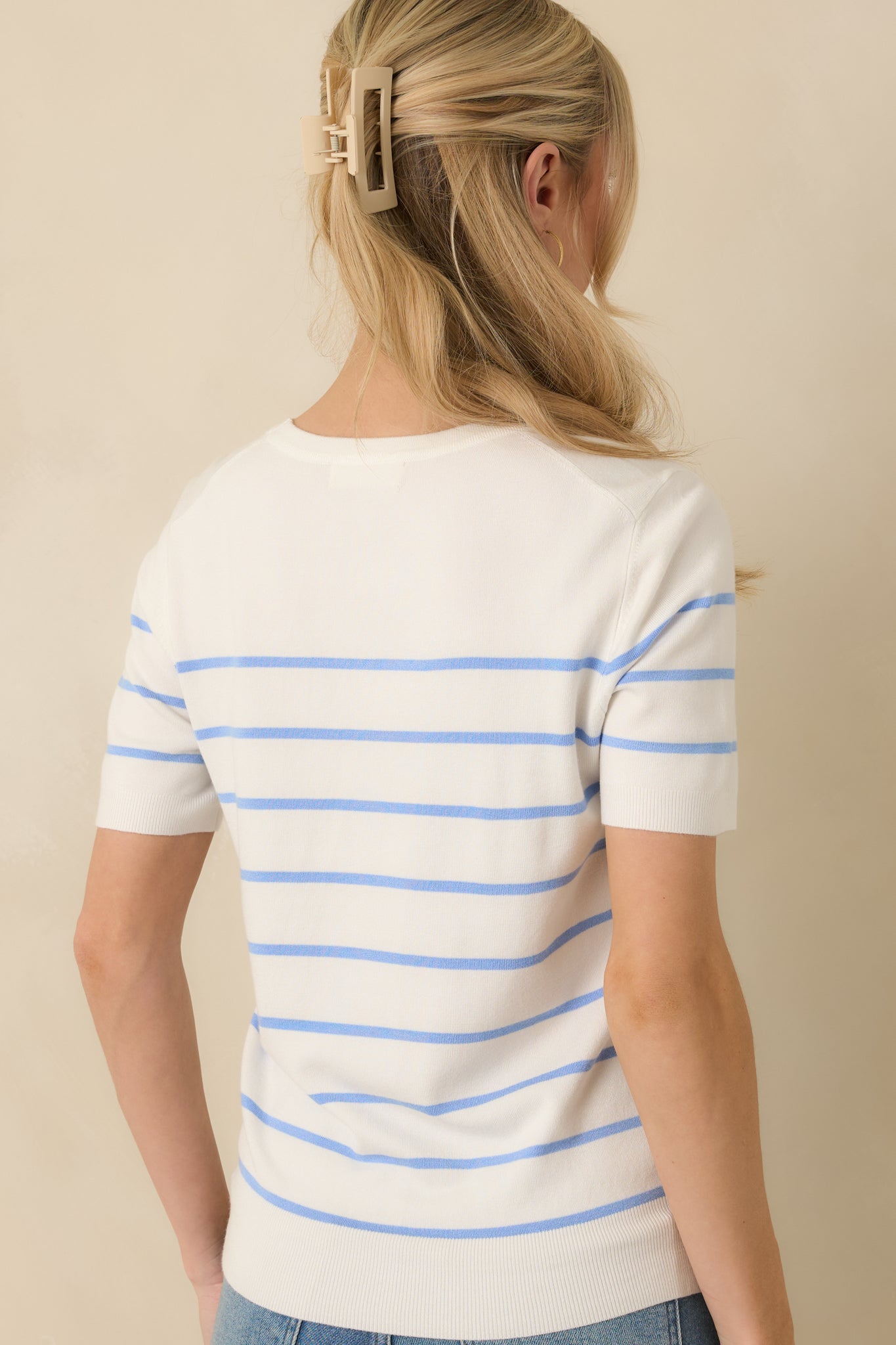 Bound to Happen Blue Stripe Knit Short Sleeve Sweater