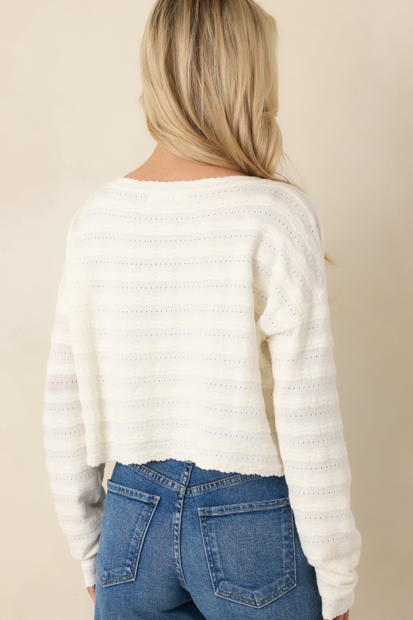 Away We Go Ivory Textured Knit Button Front Cardigan