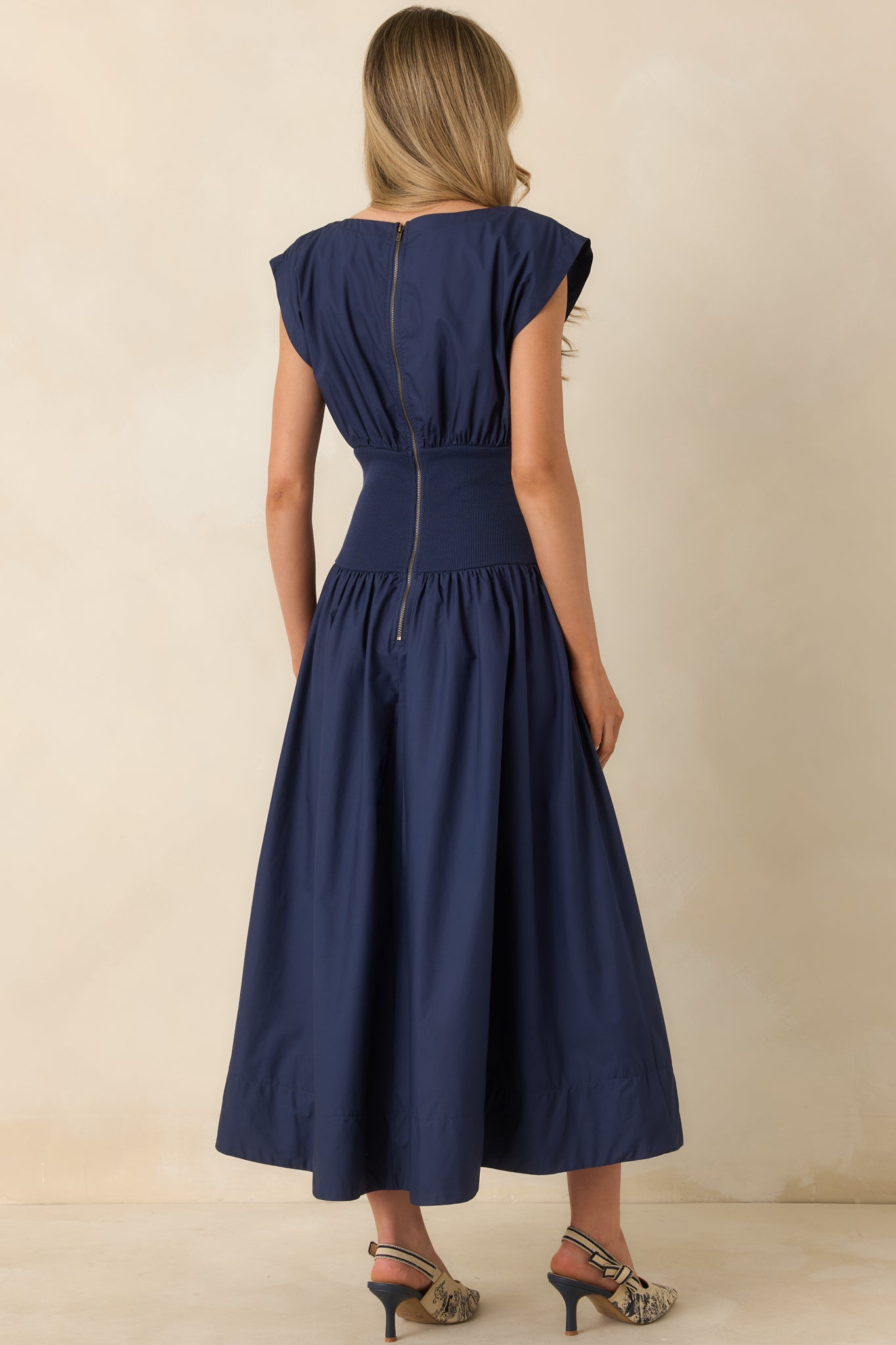 All My Devotion Navy Blue Cotton Boatneck Midi Dress