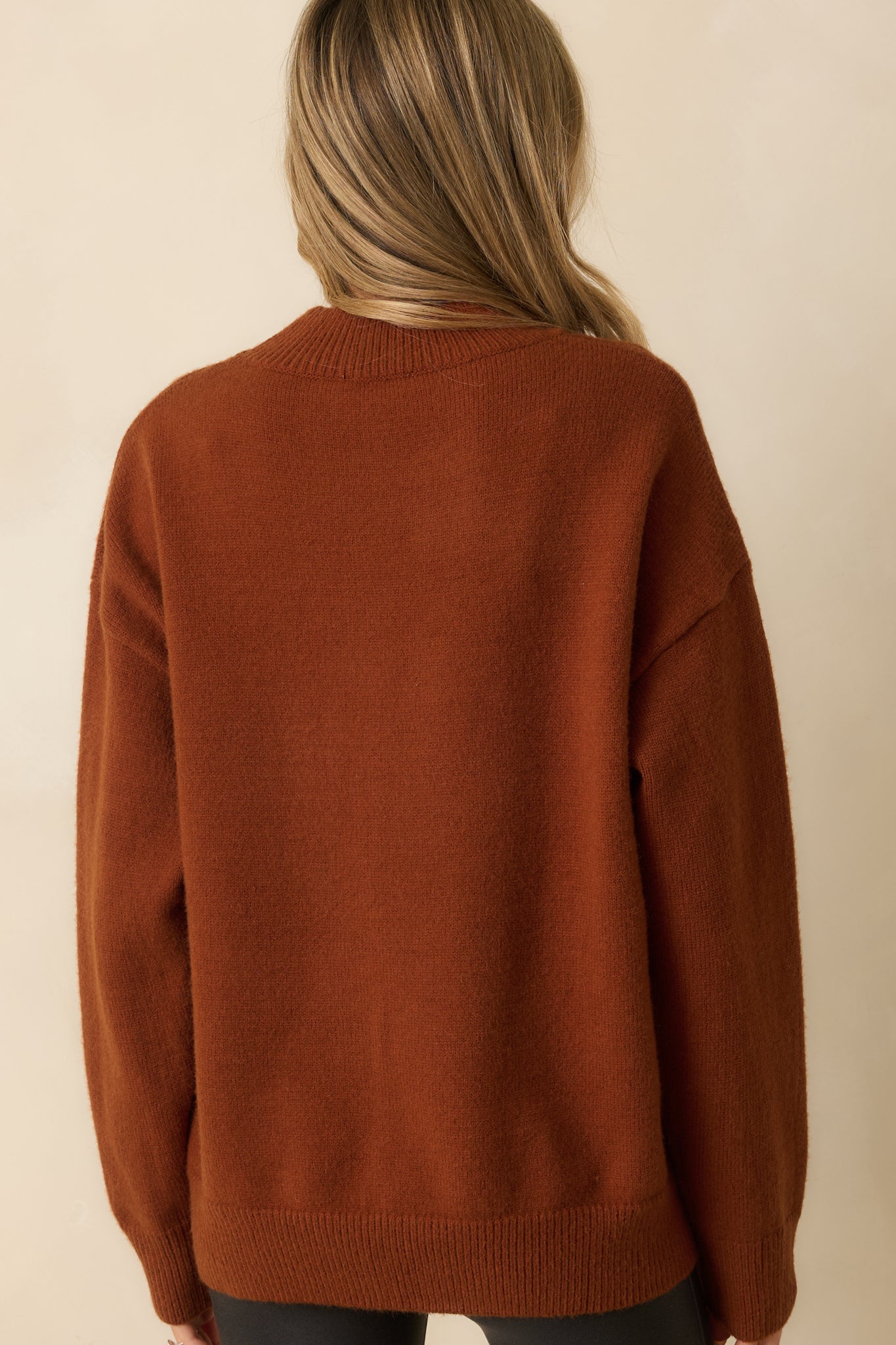 Another Town Over Rust Brown Coffee Cup Knit Crewneck Sweater