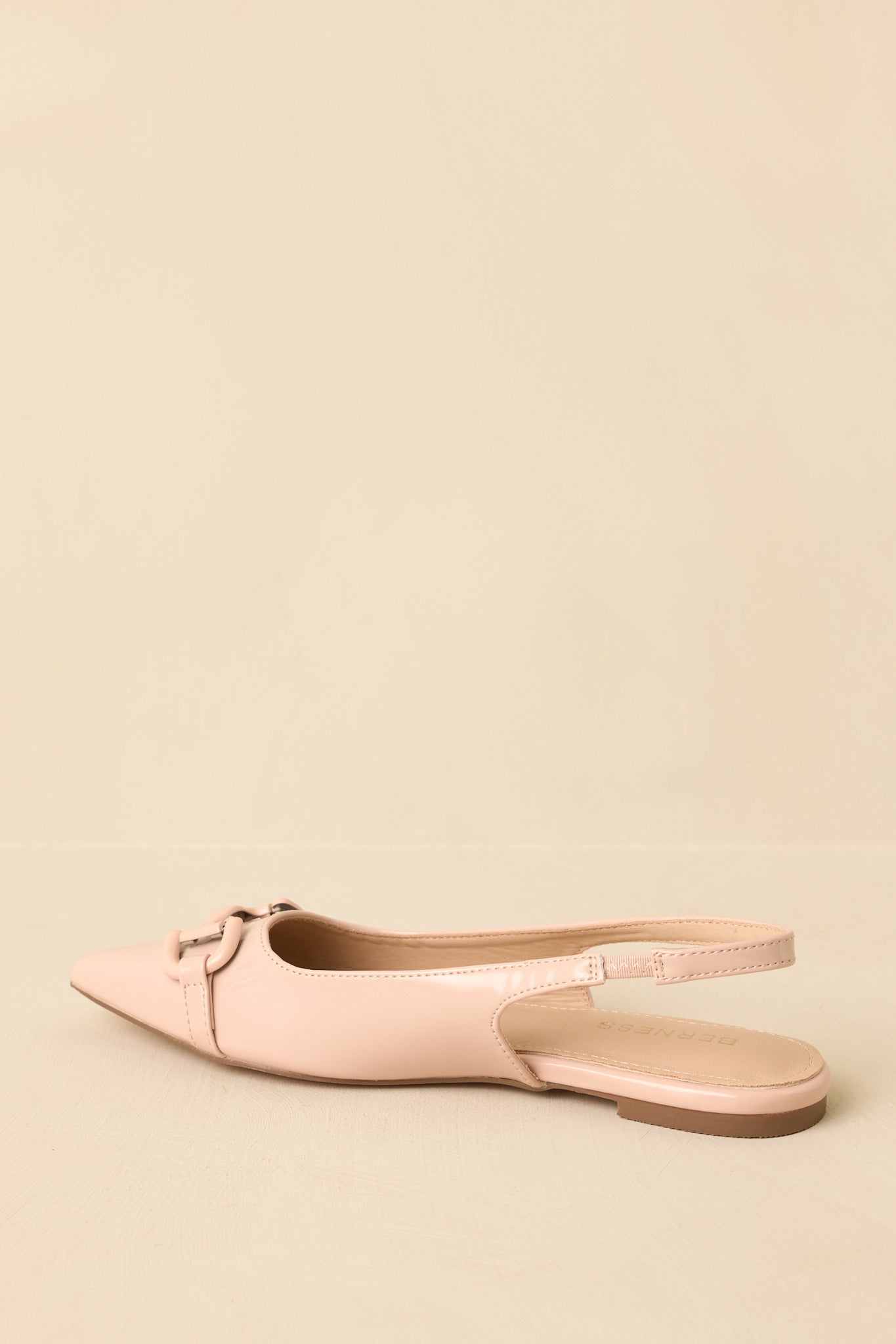 As It Stands Light Beige Patent Pointed Toe Slingback Flats