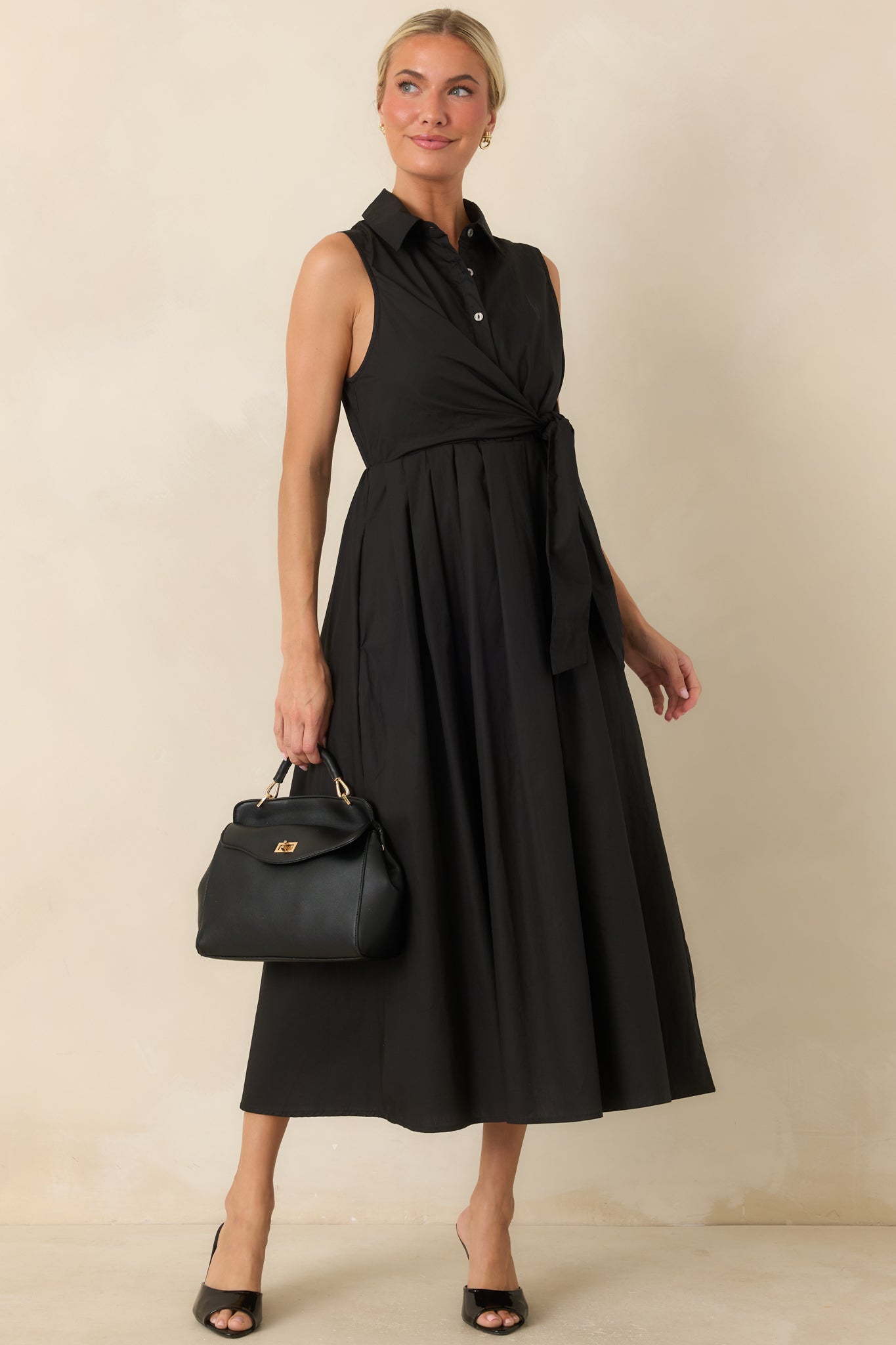 A Beautiful Balance Black Cotton Wrap-Front Midi Dress