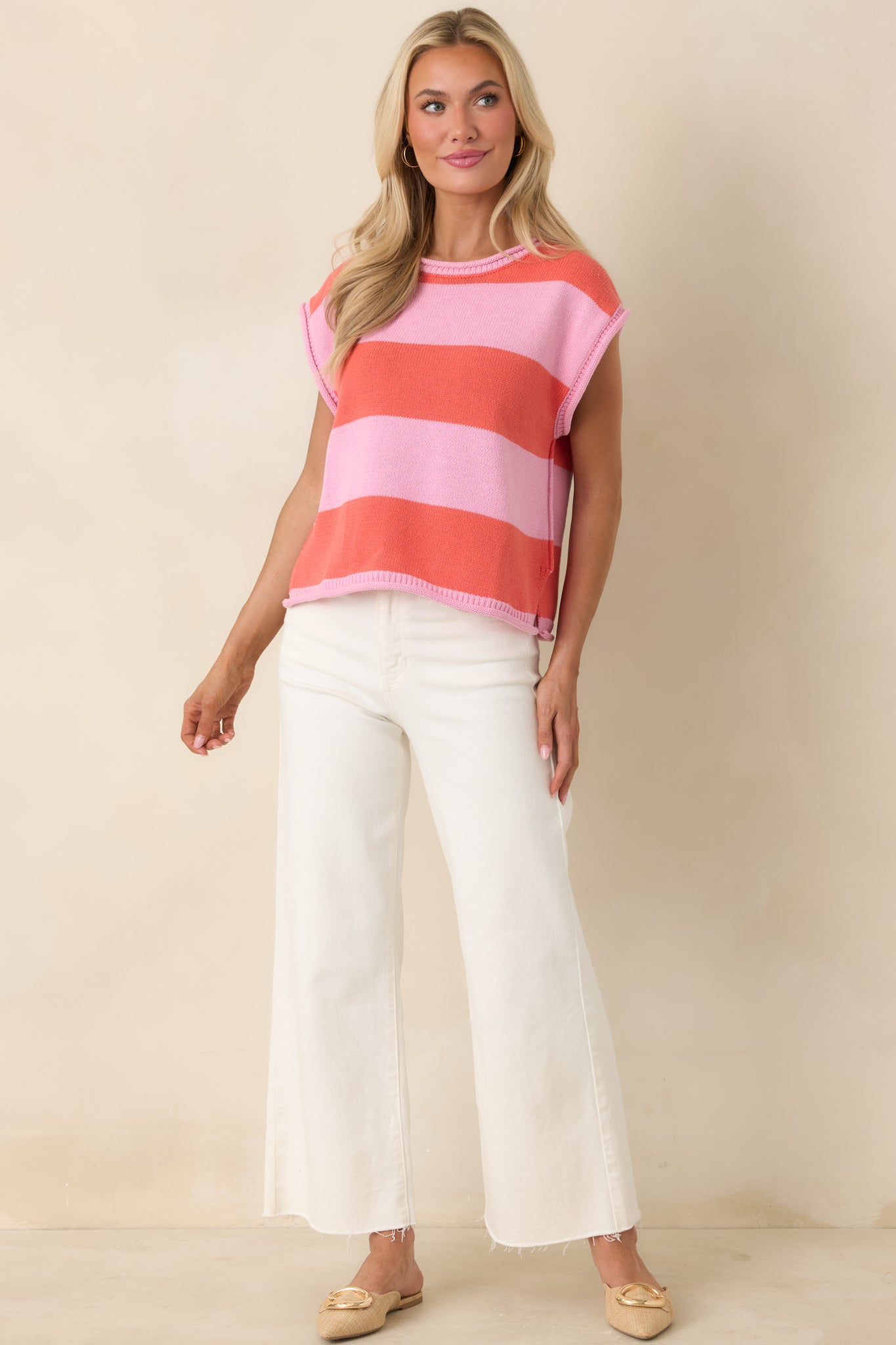 All In A Day Pink & Poppy Red Stripe Knit Top