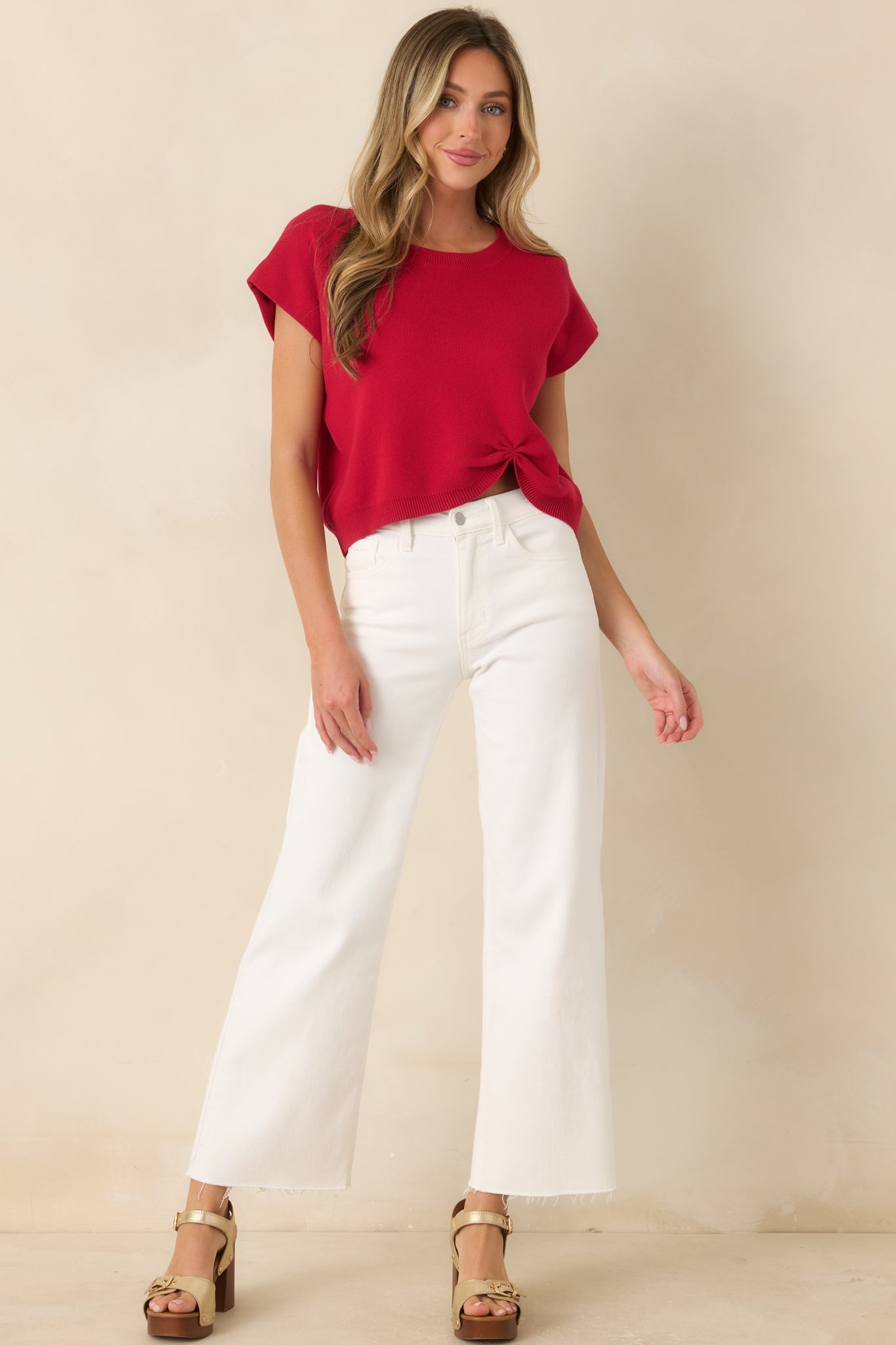 All Pulled Together Red Knit Sweater