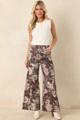 A Change of Scenery Brown & Ivory Floral Cotton Wide Leg Pants