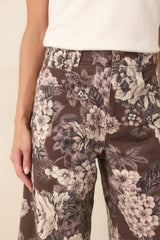 A Change of Scenery Brown & Ivory Floral Cotton Wide Leg Pants
