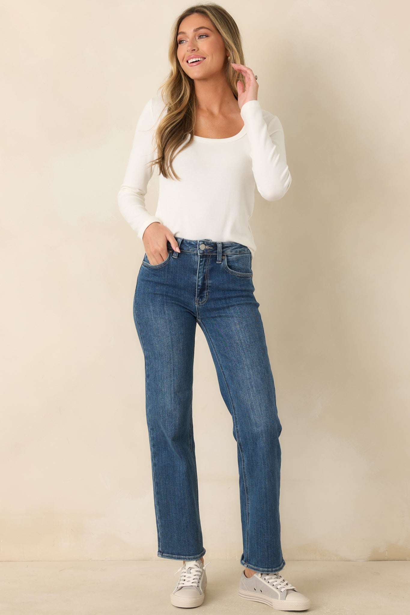 Back To The Basics Ivory Scoop Neck Long Sleeve Top