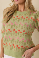 Blushing Meadow Light Green Multi Floral Knit Sweater