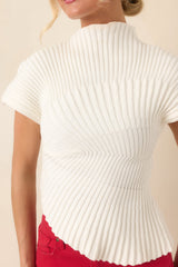 Balanced Perspective Ivory Ribbed Cotton Asymmetrical Top