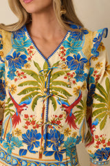 Aylaya Madrid Multi Cotton Tie-Front Top