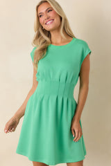 All The Right Words Green Knit Cinched Waist Mini Dress