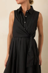 A Beautiful Balance Black Cotton Wrap-Front Midi Dress