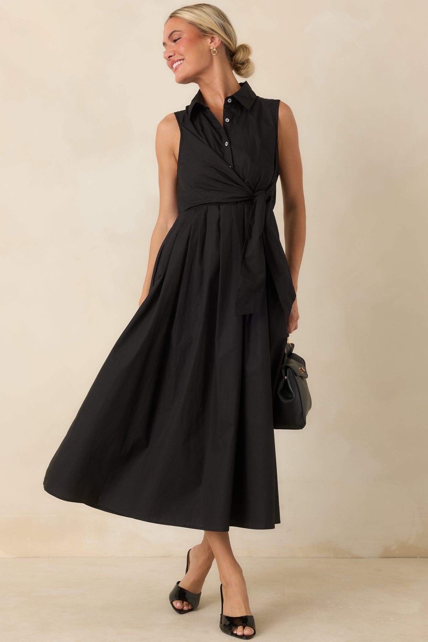 A Beautiful Balance Black Cotton Wrap-Front Midi Dress
