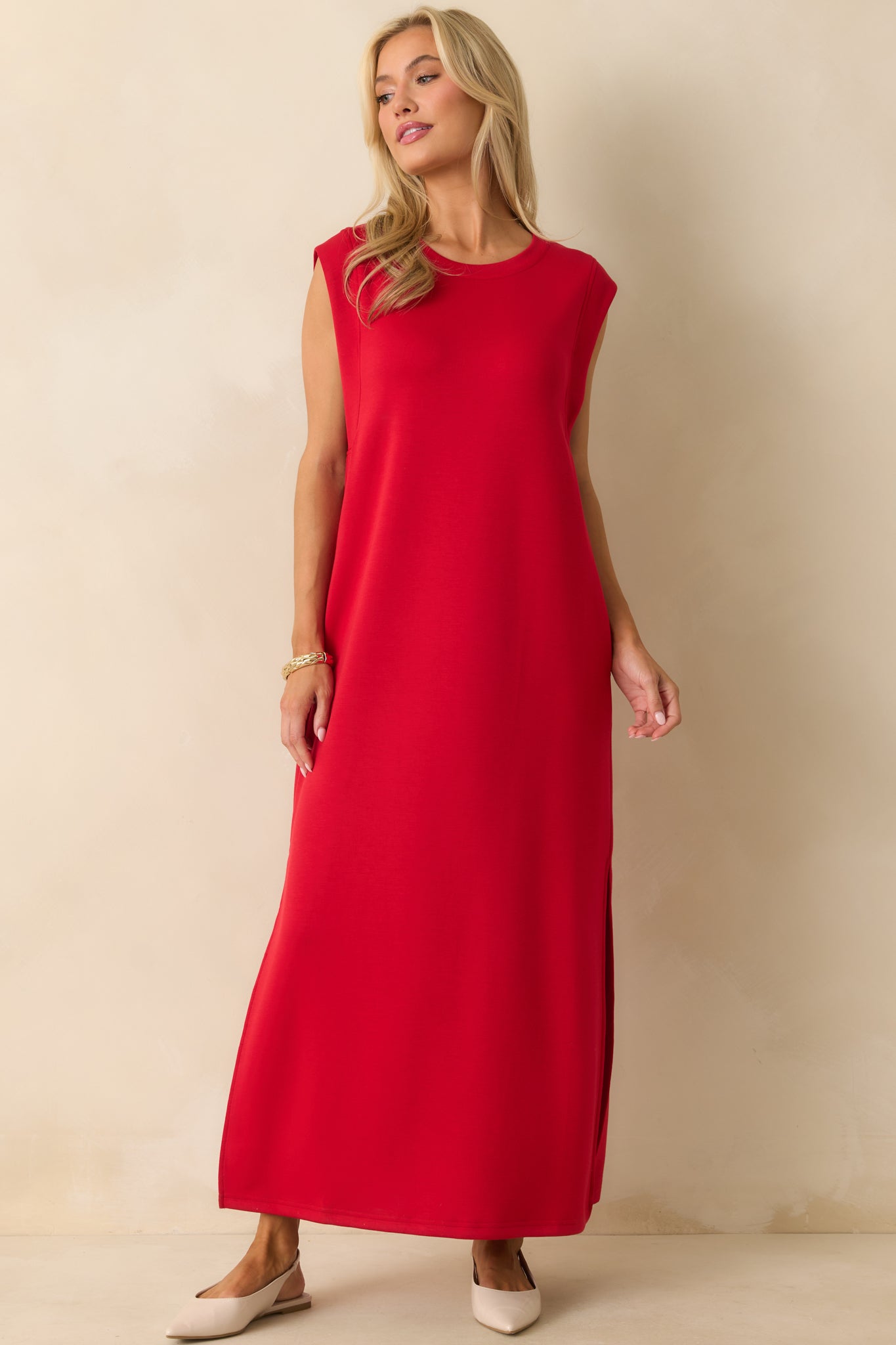 Between Now And Then Red Cotton Sleeveless Maxi Dress
