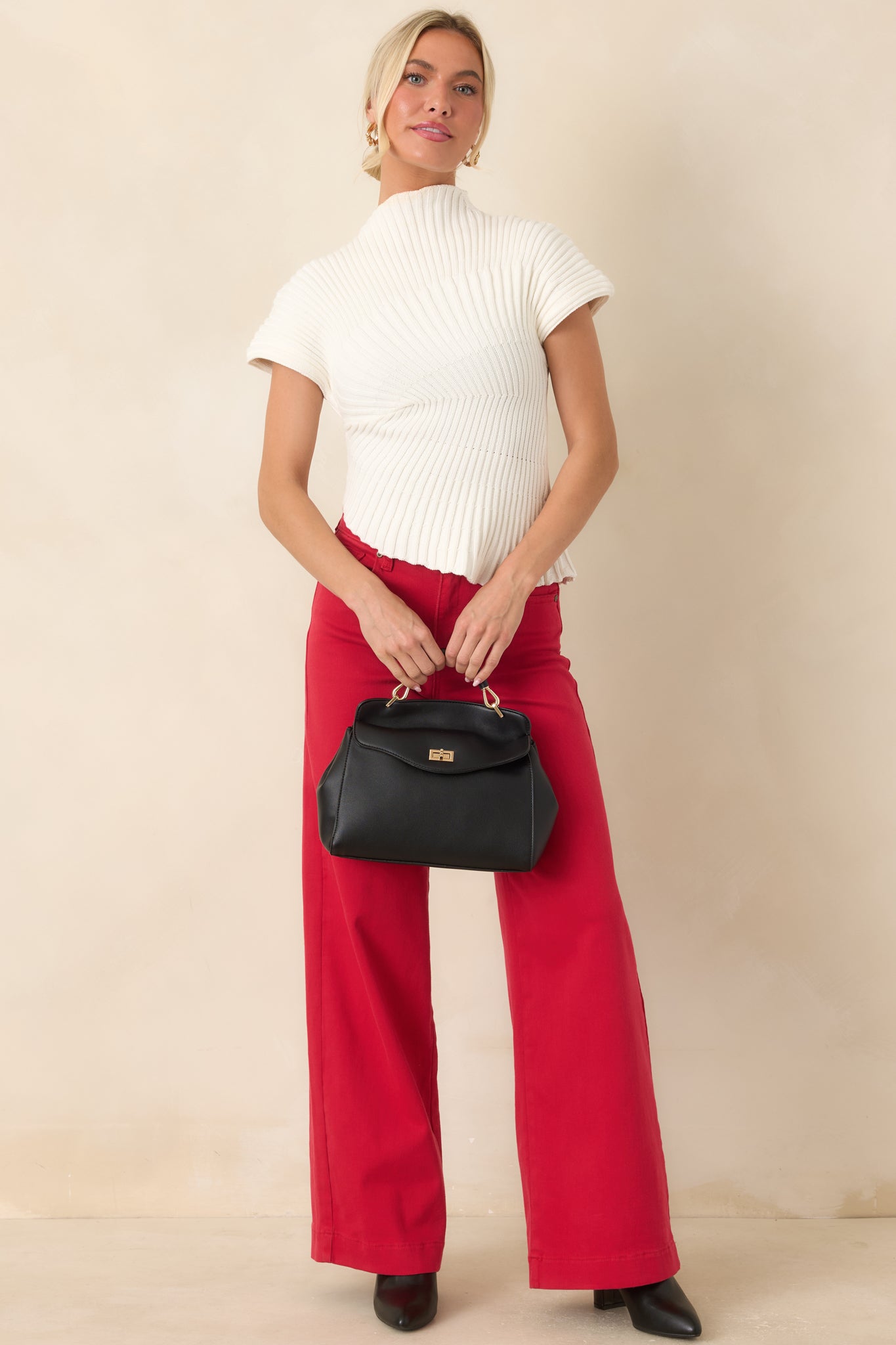 Balanced Perspective Ivory Ribbed Cotton Asymmetrical Top