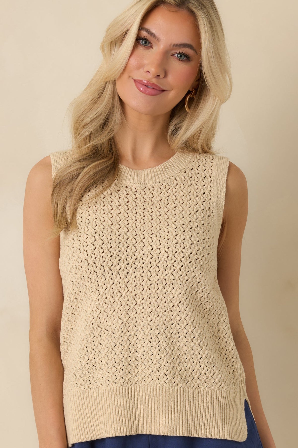 Better Than Ever Beige Knit Sleeveless Top