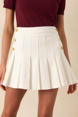 All About Confidence White Cotton Pleated Denim Mini Skirt