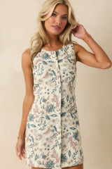 As Clear As Day Ivory Multi Floral Print Sleeveless Mini Shirt Dress