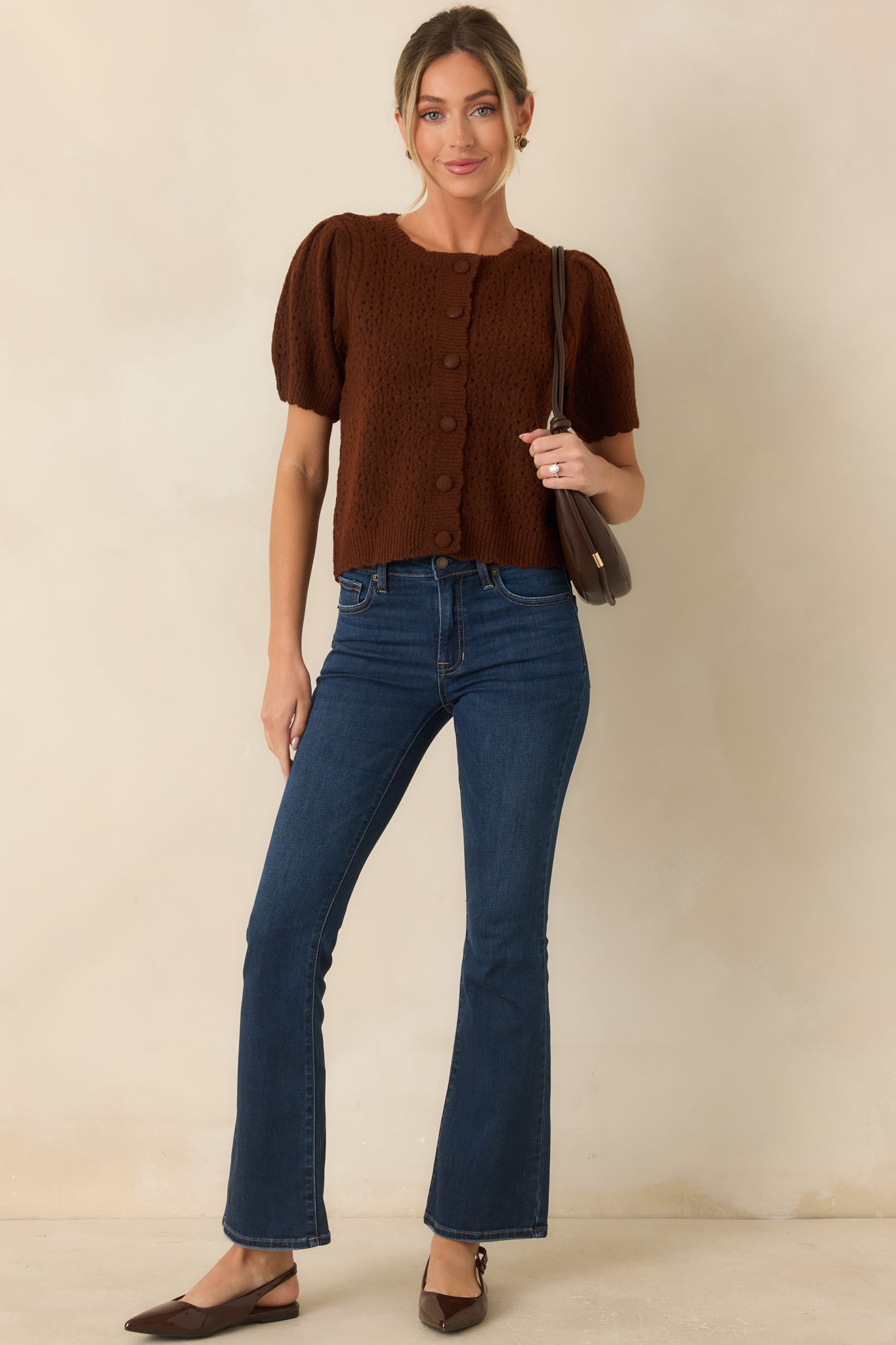 A Fine Example Dark Wash Cotton Denim Slight Flare Jeans