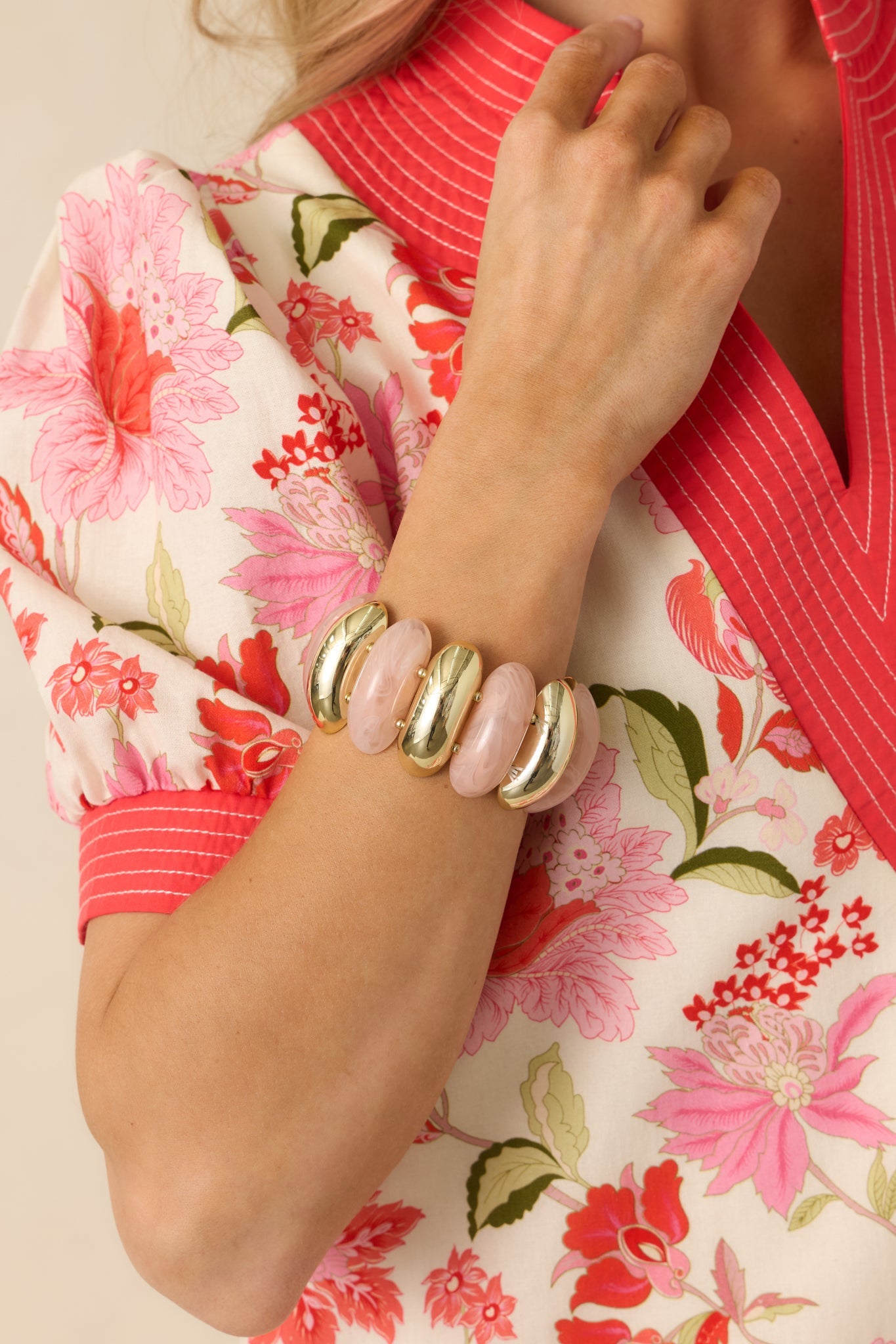 A Touch of Radiance Pink & Gold Beaded Statement Bracelet