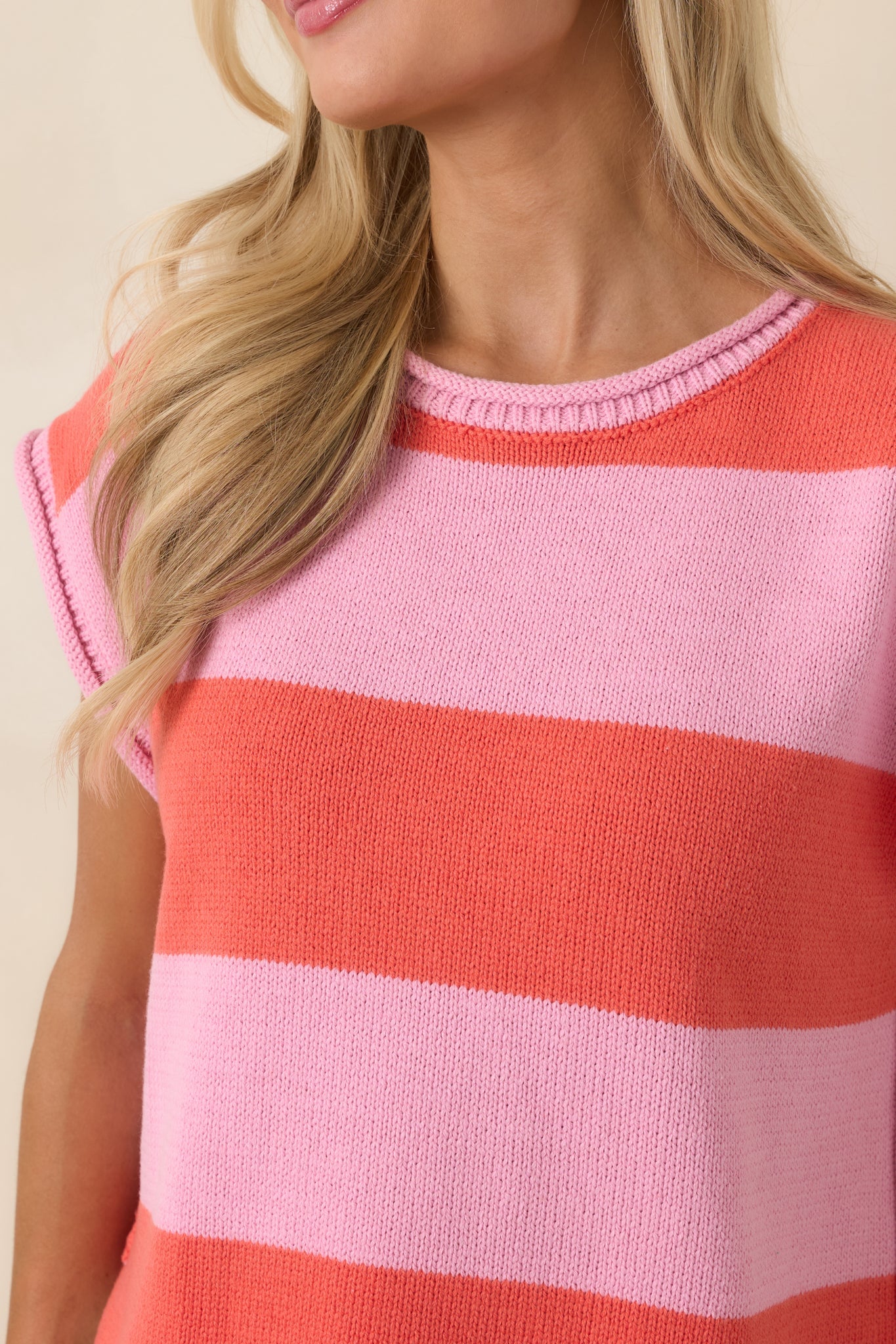 All In A Day Pink & Poppy Red Stripe Knit Top