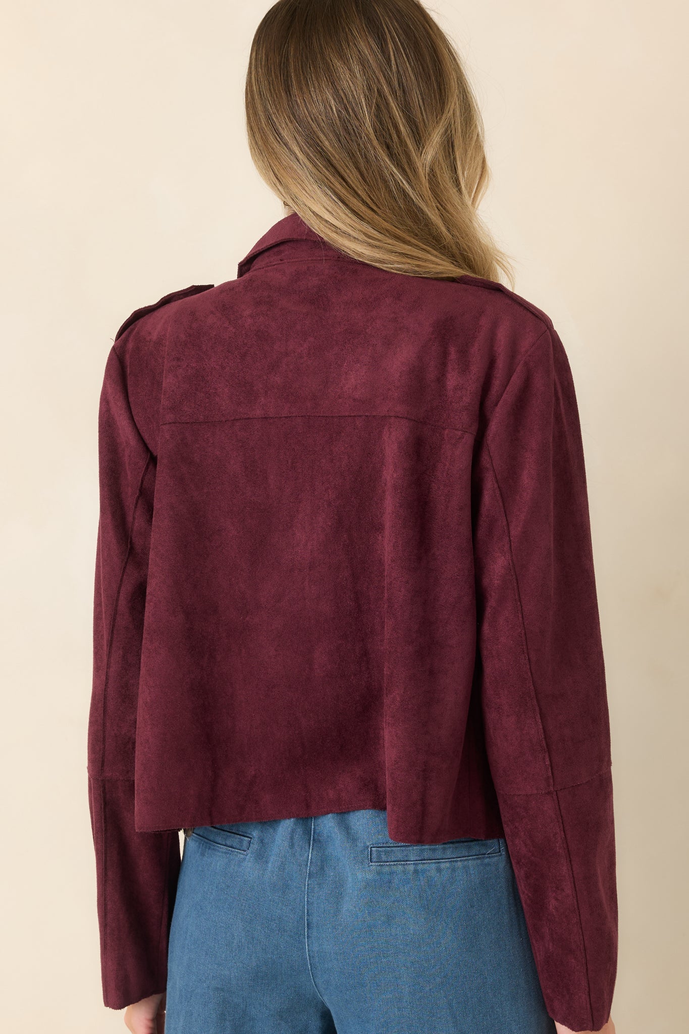 A Rich Addition Wine Faux Suede Cropped Jacket
