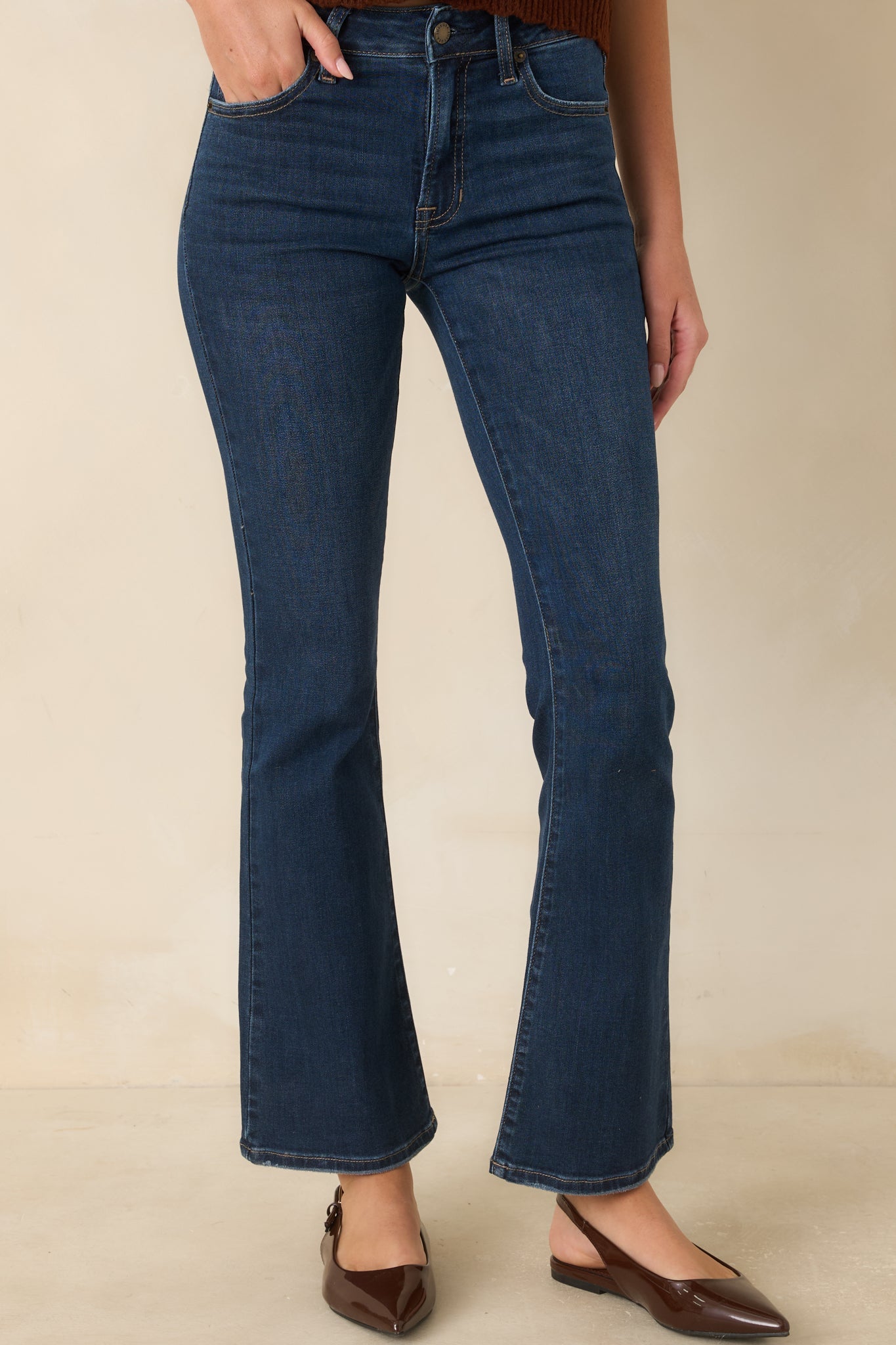 A Fine Example Dark Wash Cotton Denim Slight Flare Jeans