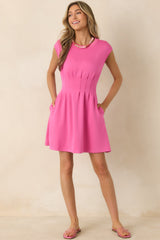 All The Right Words Pink Knit Cinched Waist Mini Dress