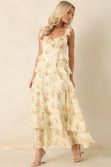 ASTR The Label Adessa Yellow Floral Ruffle Tiered Maxi Dress