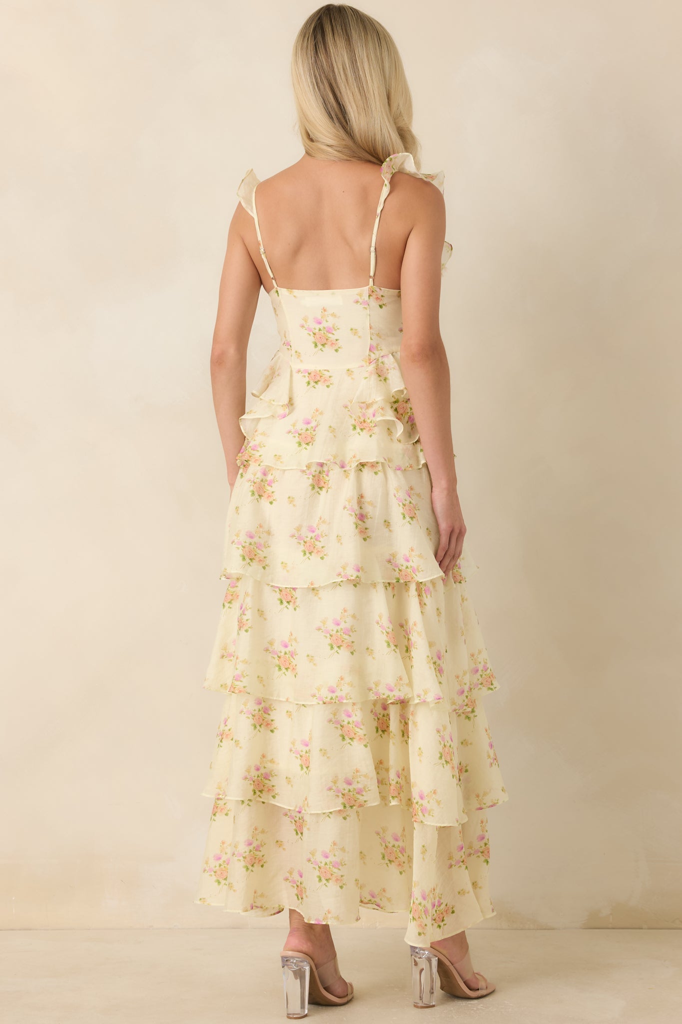 ASTR The Label Adessa Yellow Floral Ruffle Tiered Maxi Dress