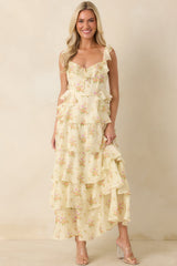 ASTR The Label Adessa Yellow Floral Ruffle Tiered Maxi Dress