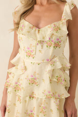 ASTR The Label Adessa Yellow Floral Ruffle Tiered Maxi Dress
