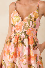 Blushing Bouquet Pink & Orange Floral Midi Dress