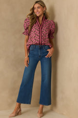 A Gentle Soul Light Mauve Geometric Print Cotton Puff Sleeve Top