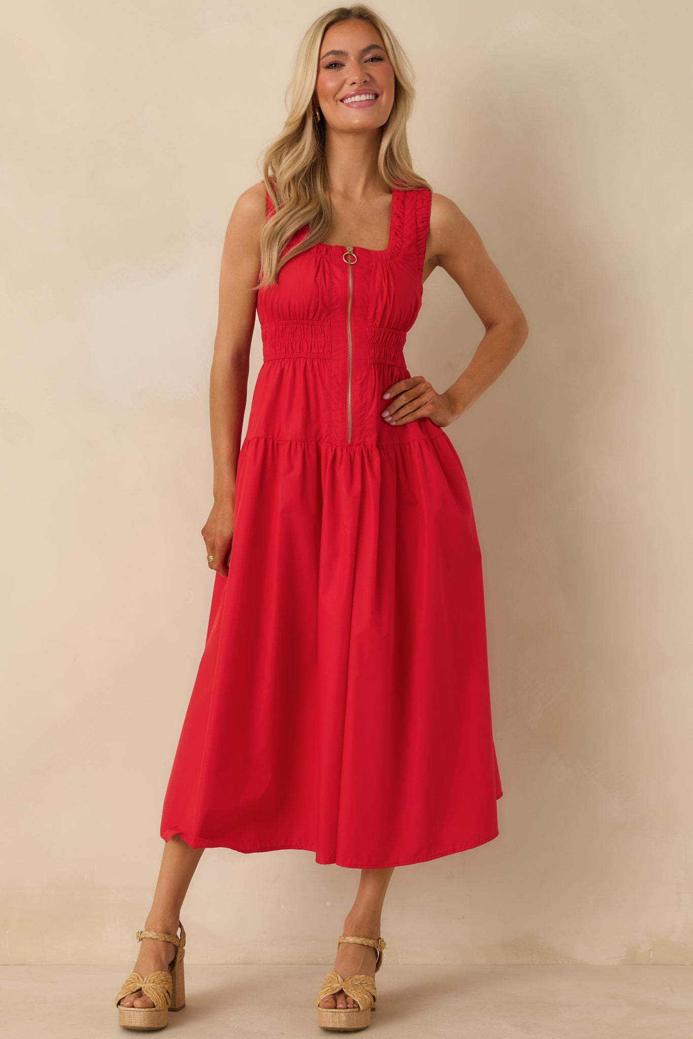 Better Late Than Never Red Sleeveless Midi Dress