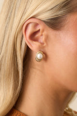 At Its Best Gold Textured Oval Pearl Hoop Earrings