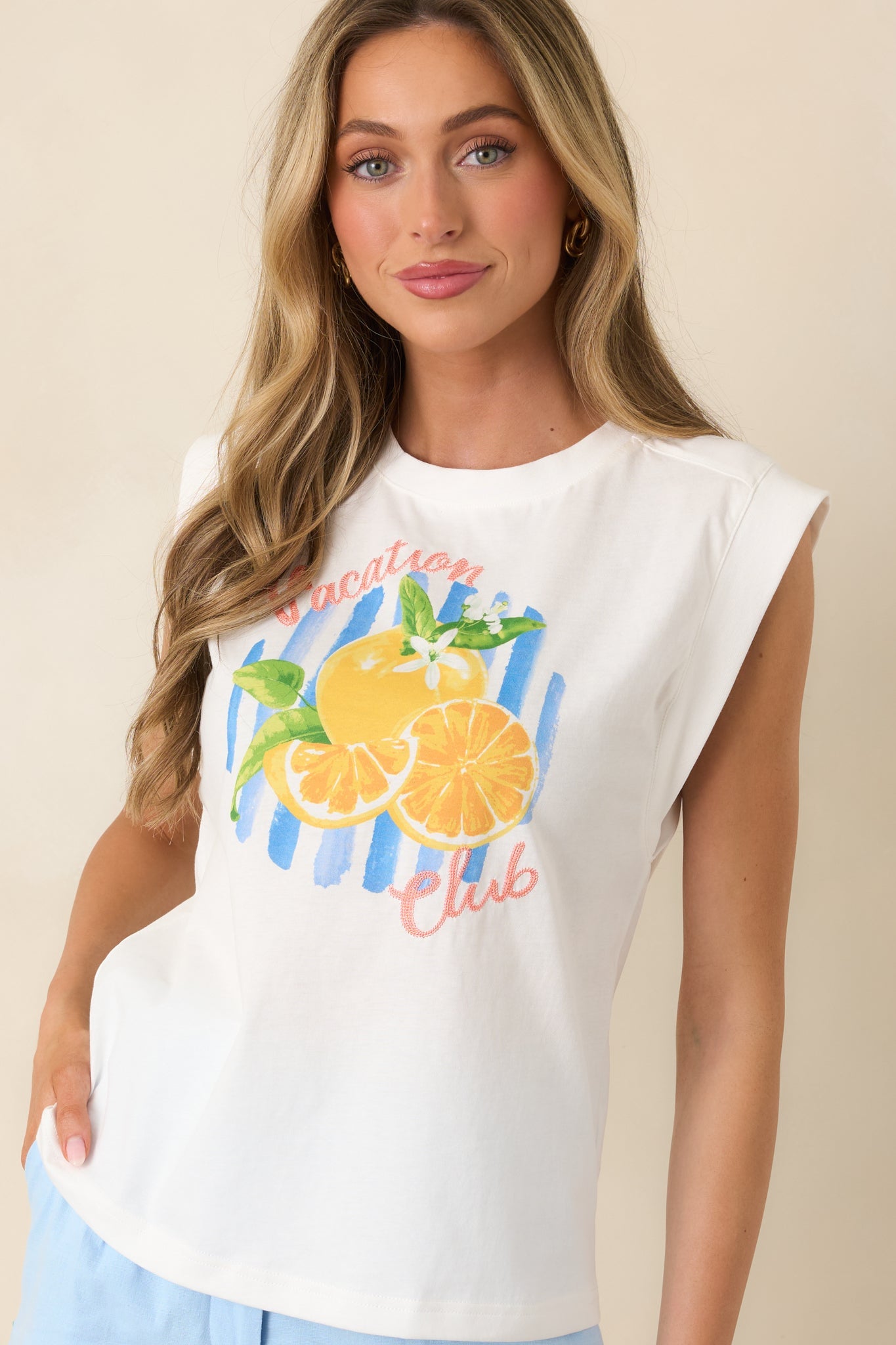 Already on Vacation White Cotton Vacation Club Sleeveless Tee