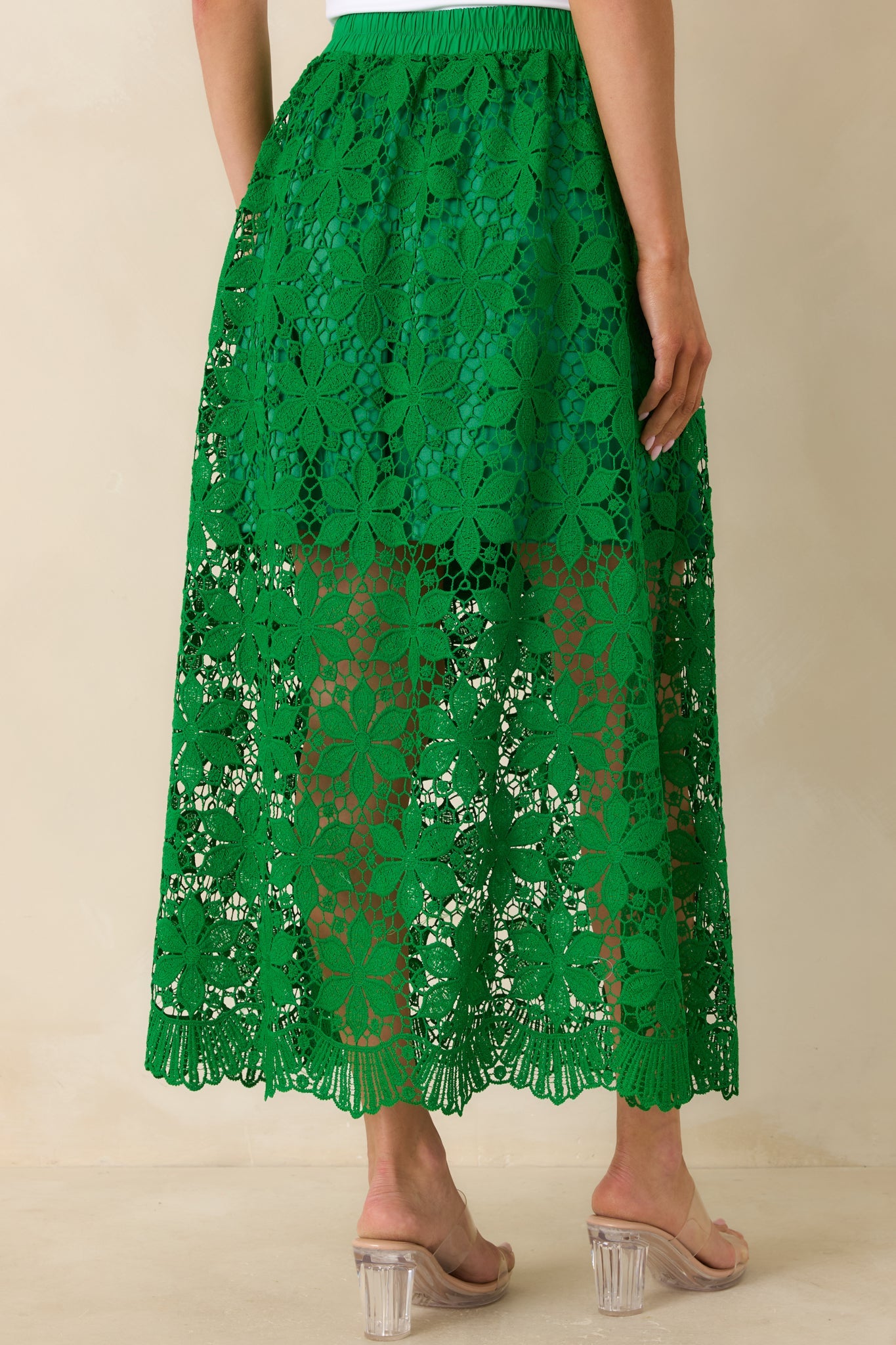 All the Attention Green Floral Lace Maxi Skirt