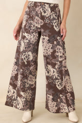 A Change of Scenery Brown & Ivory Floral Cotton Wide Leg Pants