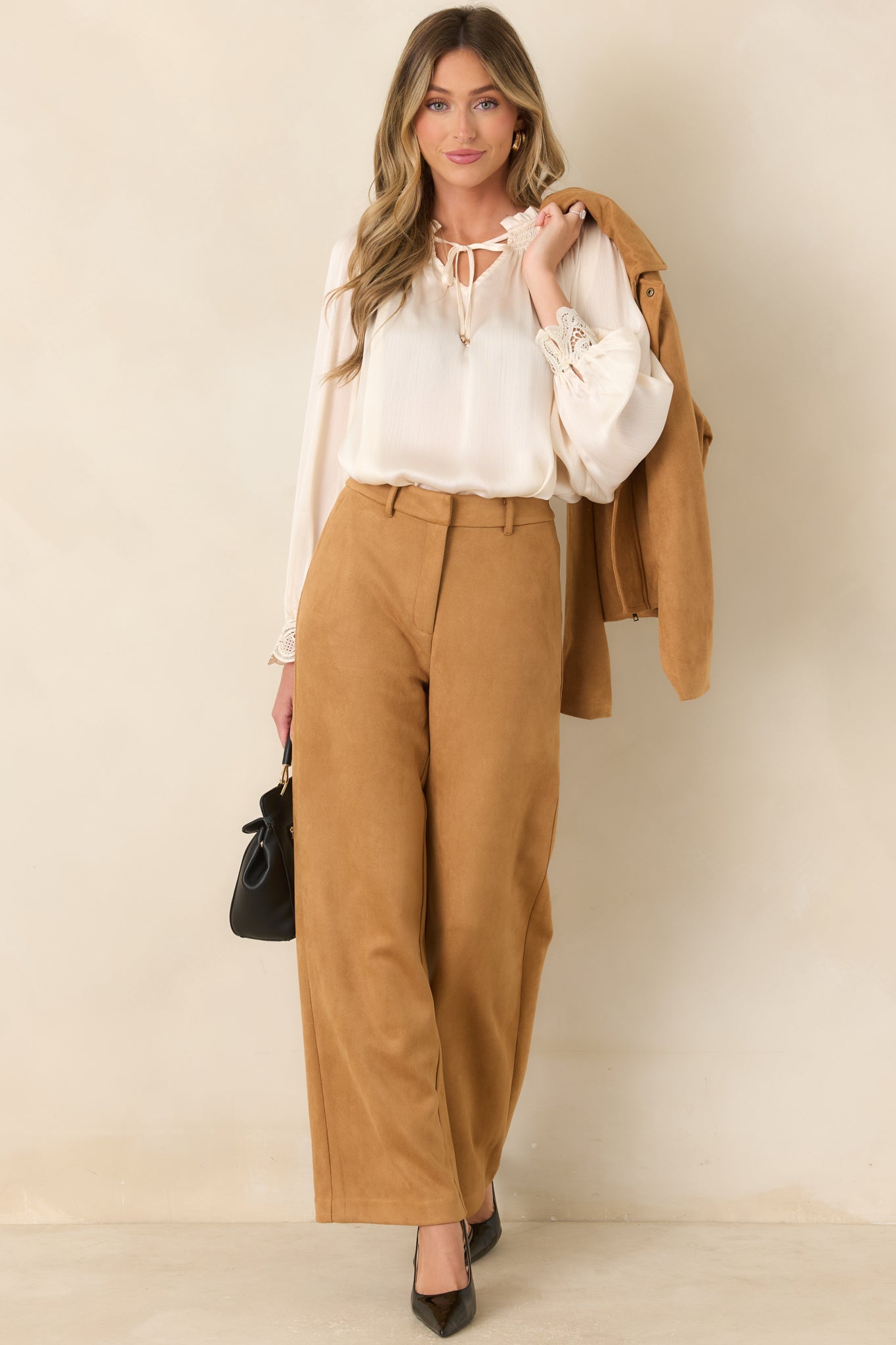 All Part of the Plan Camel Faux Suede Wide Leg Pants
