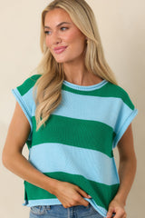 All In A Day Green & Light Blue Stripe Knit Top
