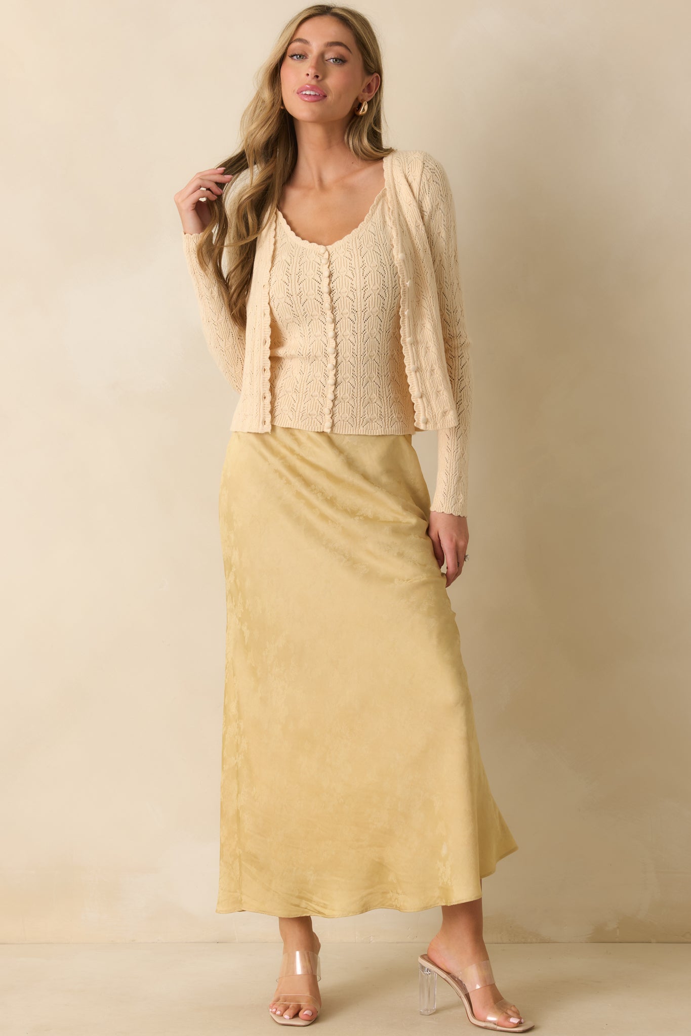 Above All Else Ivory Pointelle Knit Button Up Cardigan