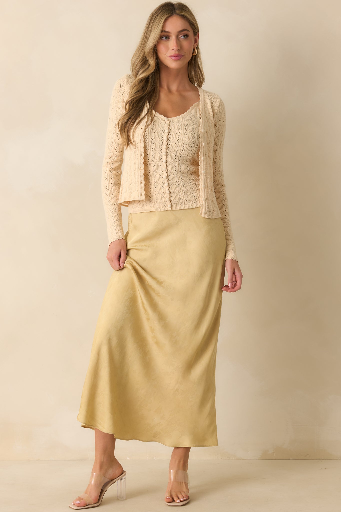 Above All Else Ivory Pointelle Knit Button Up Cardigan