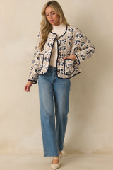 All The Right Ways Ivory Floral Embroidered Quilted Jacket
