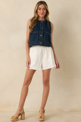 All For It Ivory Cotton Linen Relaxed Fit Shorts